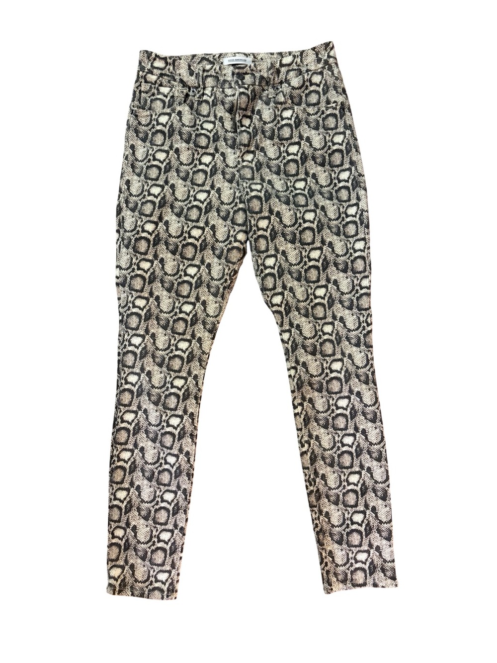 Good American Snakeskin Print Skinny Jeans Beige Black Women’s Size 12 / 31